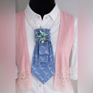 Necktie Necklace Blue Augusta Masters - St. Andrew’s Golf w/Jeweled Brooch Beads